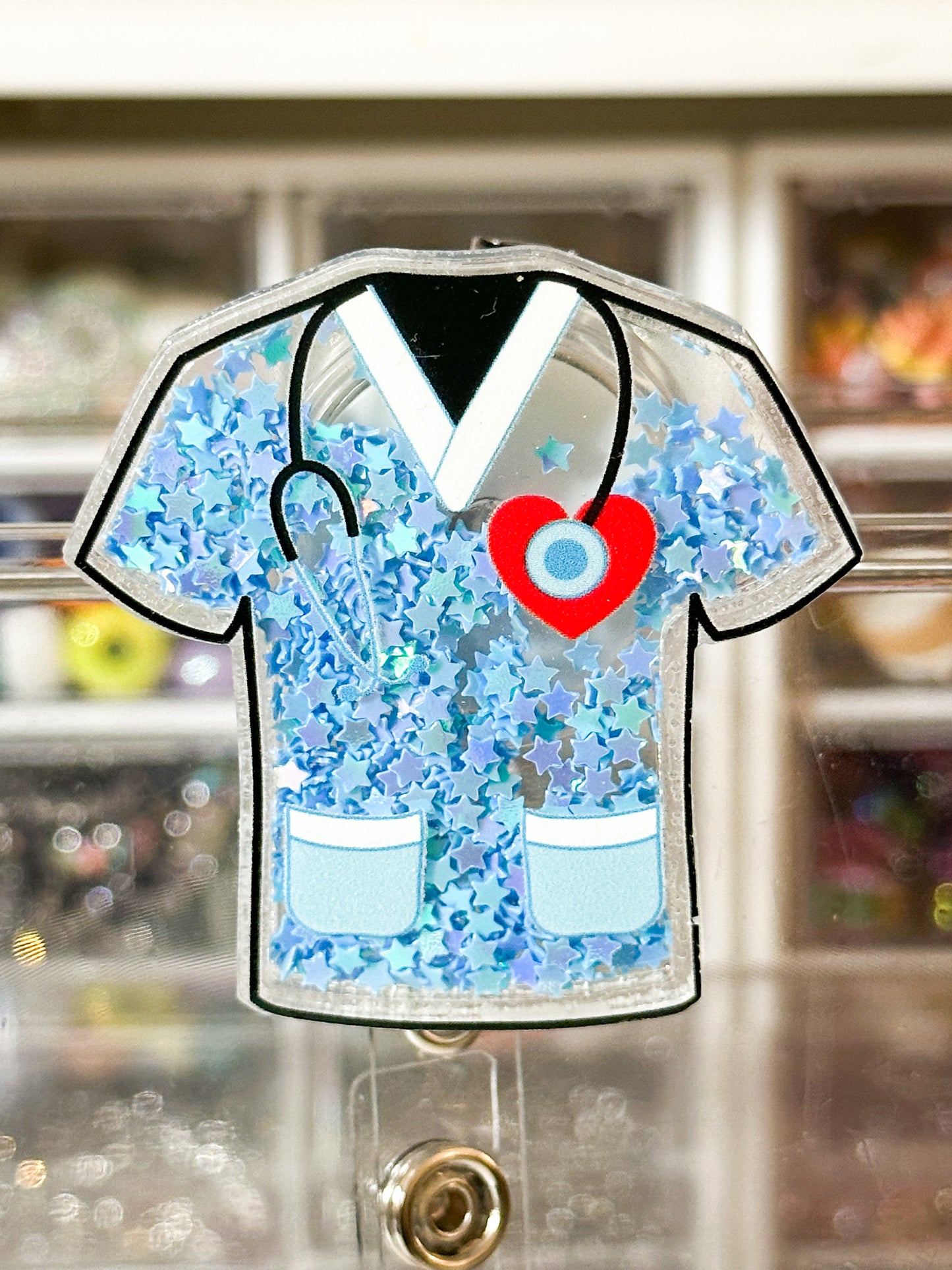 Blue Scrubs Glitter Badge Reel