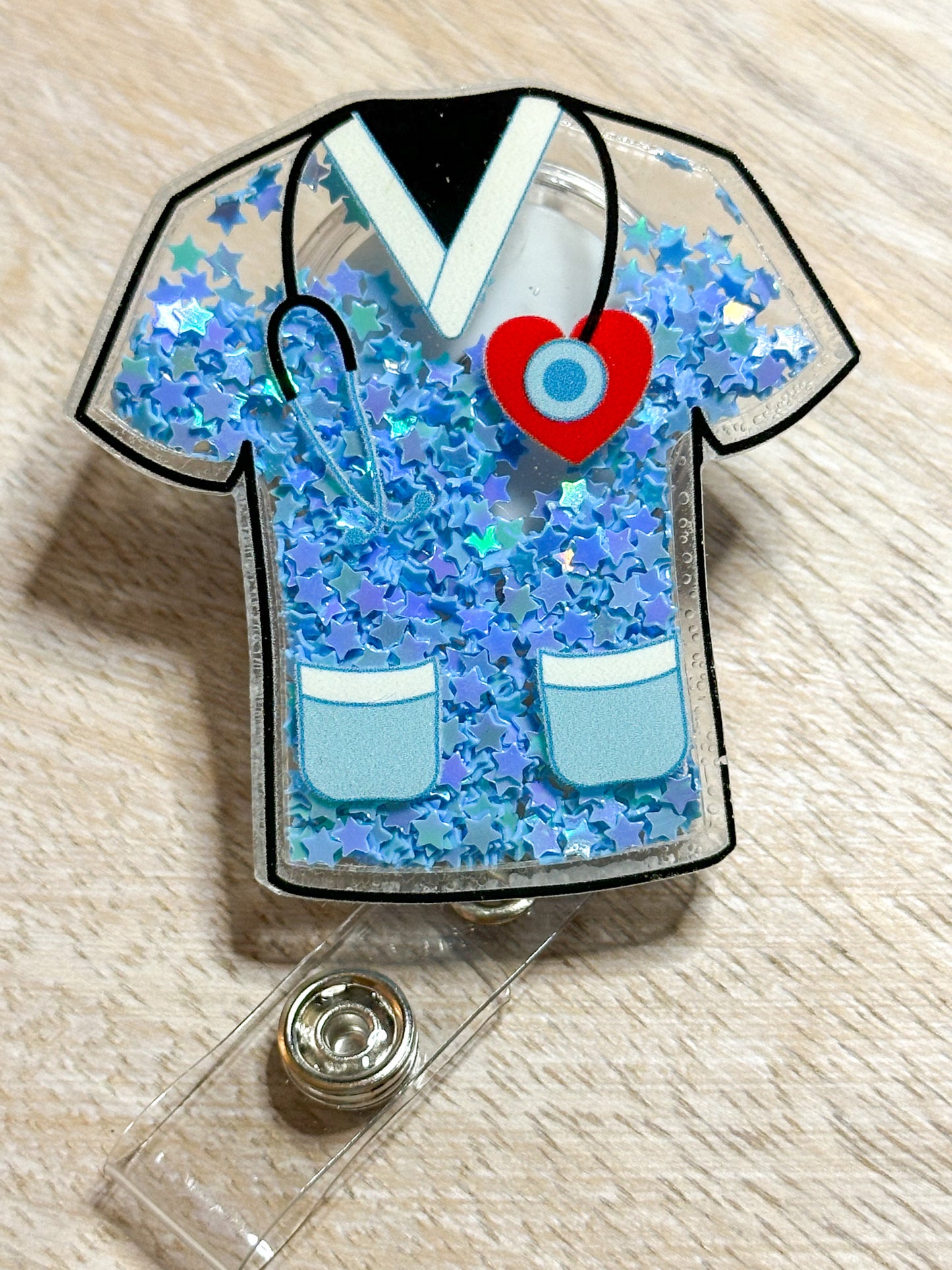 Blue Scrubs Glitter Badge Reel