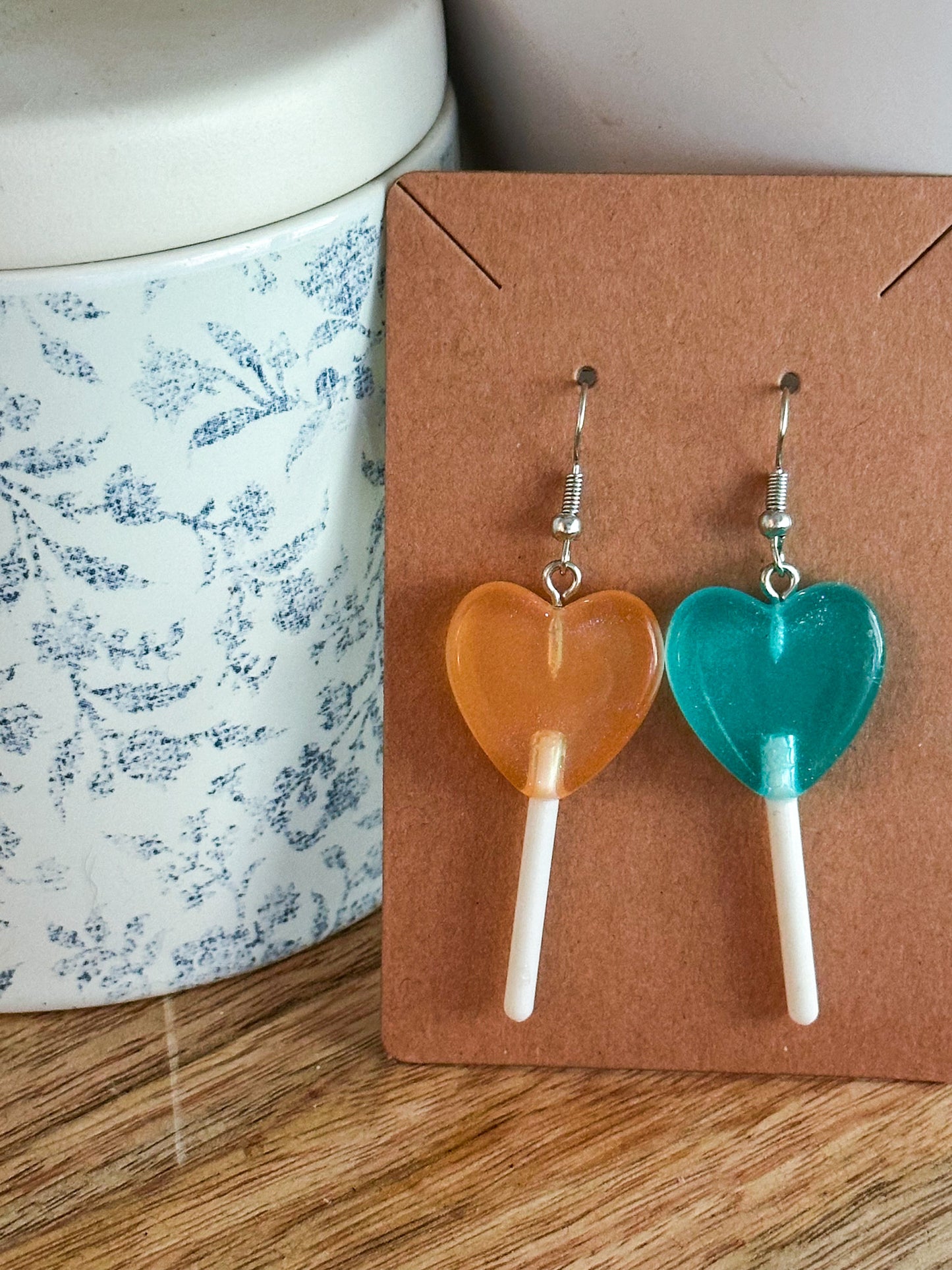 Heart Lollipop - orange & blue