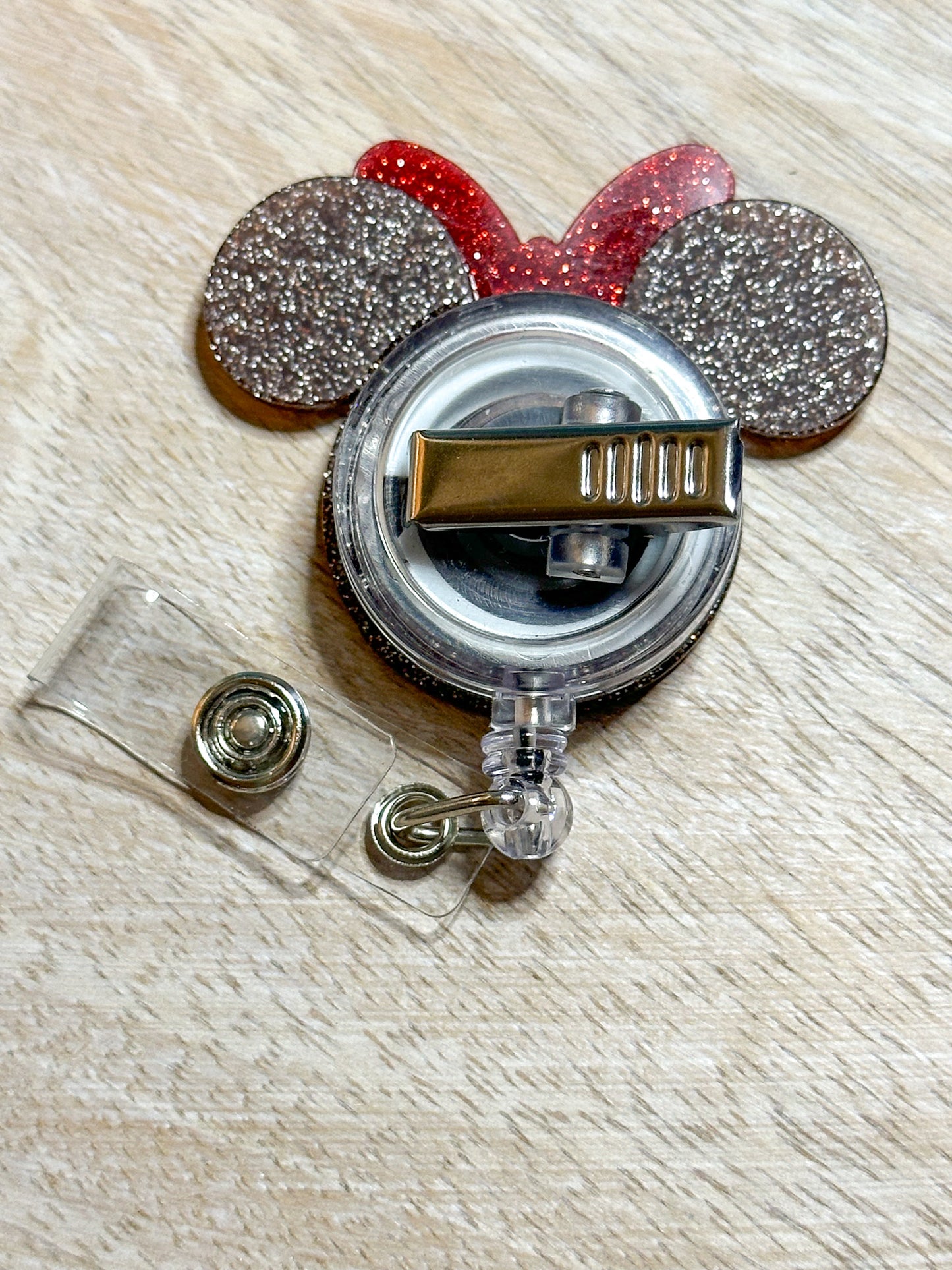 Brown Glitter Mickey Stethoscope Badge Reel