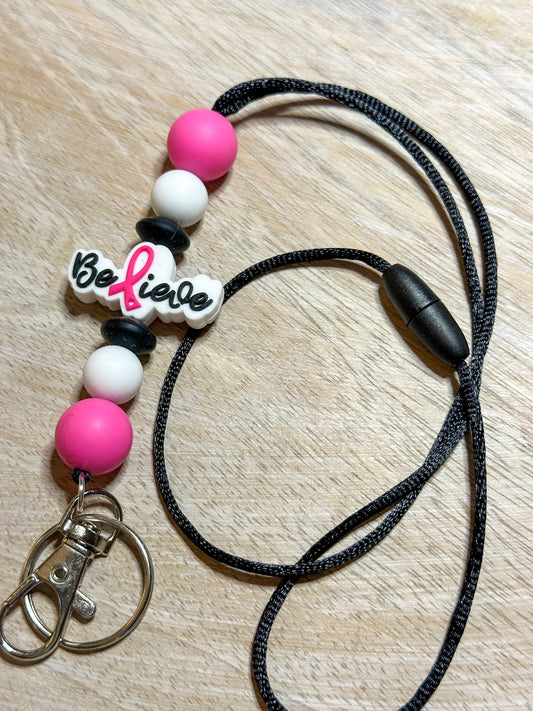 Believe Breast Cancer Beaded Lanyard