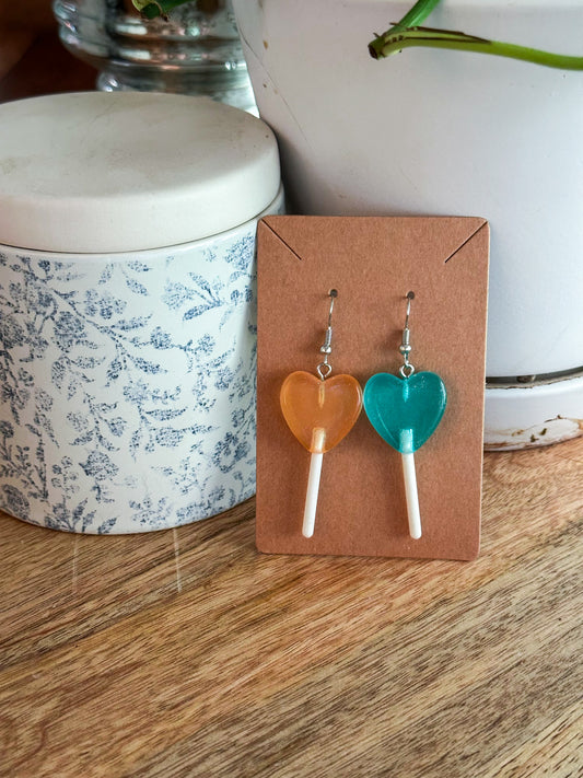 Heart Lollipop - orange & blue
